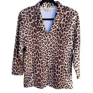 Toteables Susan Graver Vintage Glam Leopard Print Womens Zip Long Sleeve Jacket